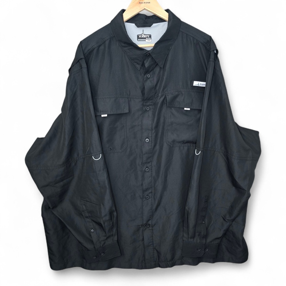 Habit Shirt Mens 3XL XXXL Black Button Up Mesh Lined Fishing Outdoor Pockets